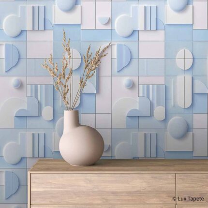 3d plava tapeta geometrijski dizajn moderan enterijer