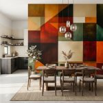 trpezarija uredjena lux tapetom sa art dezenom geometrijskih oblika