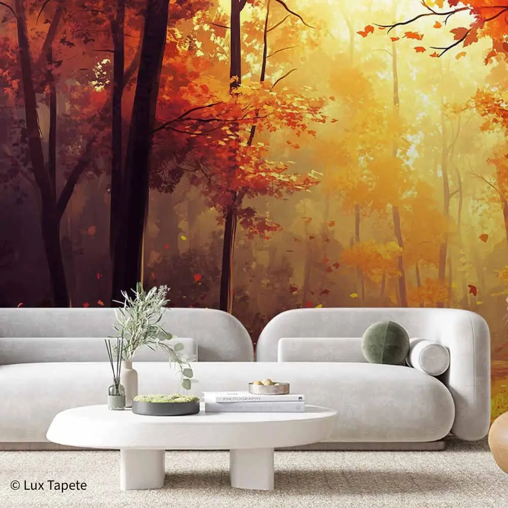 LANDSCAPE 0058 | Lux Tapete Foto tapeta sa prikazom staze u jesenjoj šumi kroz koju se probija zlatna sunčeva svetlost.