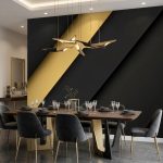 3D foto tapeta sa dijagonalnim crnim površinama i zlatnom linijom