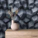 Samolepljiva tapeta sa 3D dezenom oštrih geometrijskih kamenih blokova u sivoj boji
