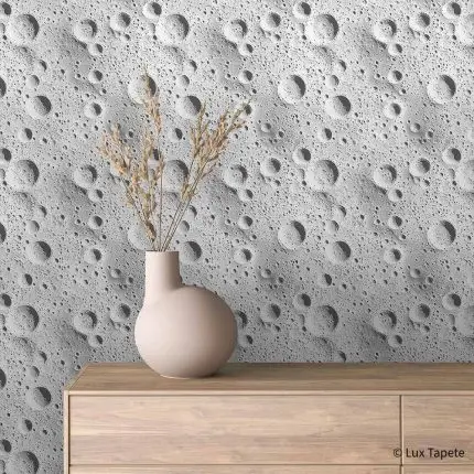 Samolepljiva 3D tapeta svetlo sive boje sa realističnom teksturom mesečeve površine i kratera.