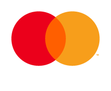 Mastercard logo: two overlapping red and orange circles with the white 'mastercard' wordmark.