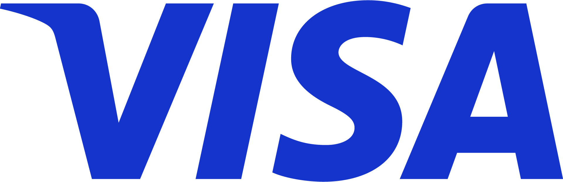 Blue VISA wordmark logo on white background, bold sans-serif letters.